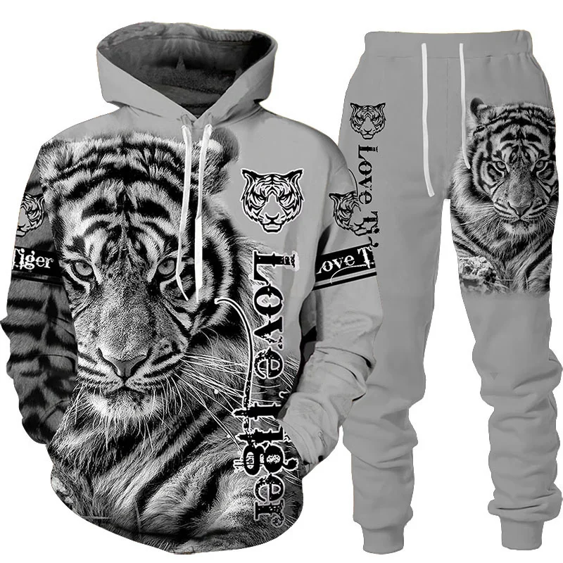 Fato com capuz tigre animal masculino, agasalho masculino impresso 3D, streetwear de grandes dimensões, moletom casual, outono, inverno, moda nova,