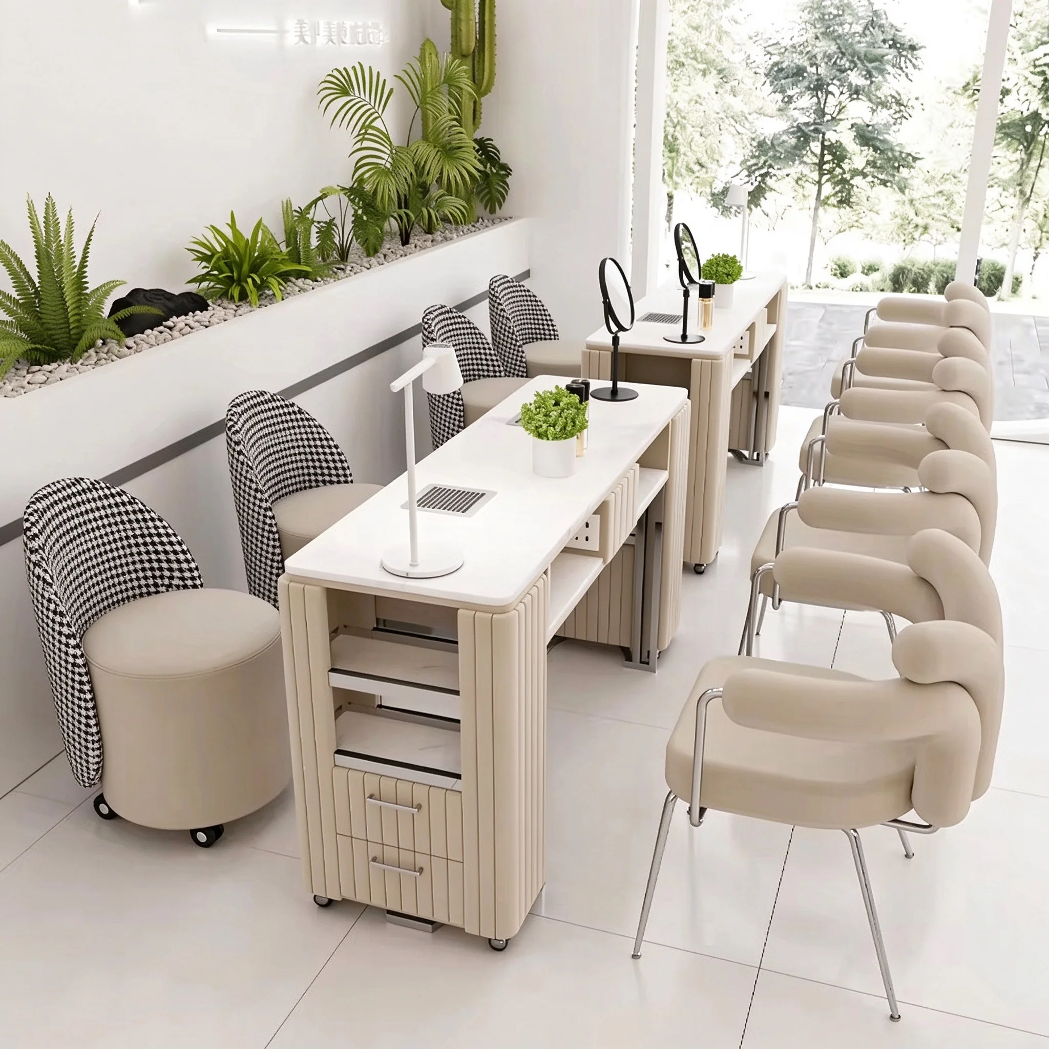 Modern Comfortable Nail Table Set Manicure Desk with Chair for Home Beauty Studio Nail Art Furniture