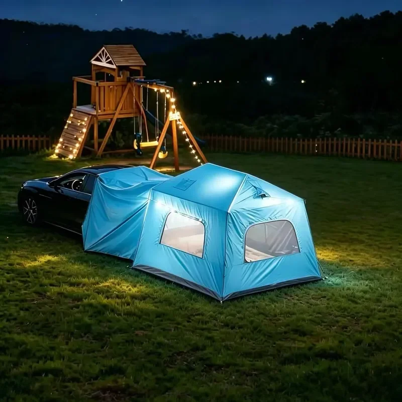 Blue Car Rear Connected Inflatable Tailgate Tent, Waterproof Windproof SUV Camping Tent for Outdoor Self Drive Tour