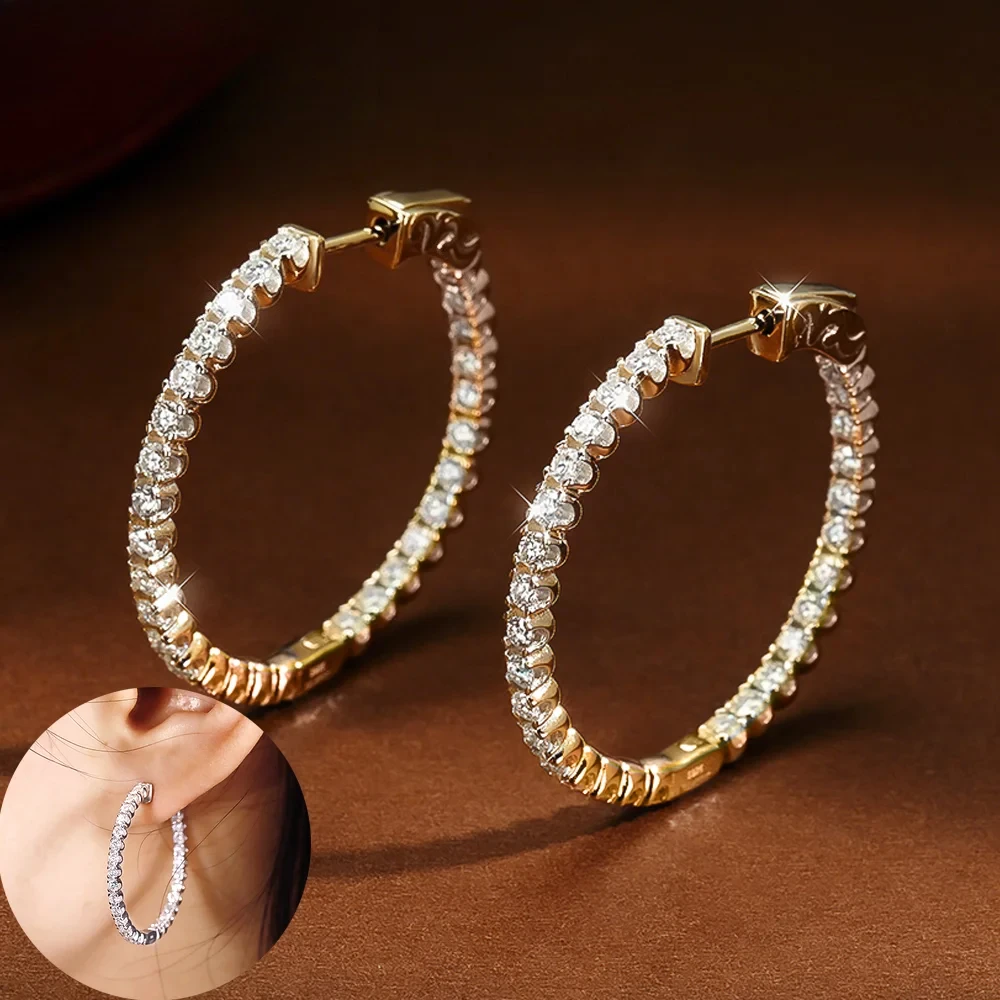 

1.8MM Full Moissanite Hoop Earrings For Women 100% S925 Silver Plated 18K Gold D VVS Lab Diamond Earrings Jewelry Gift