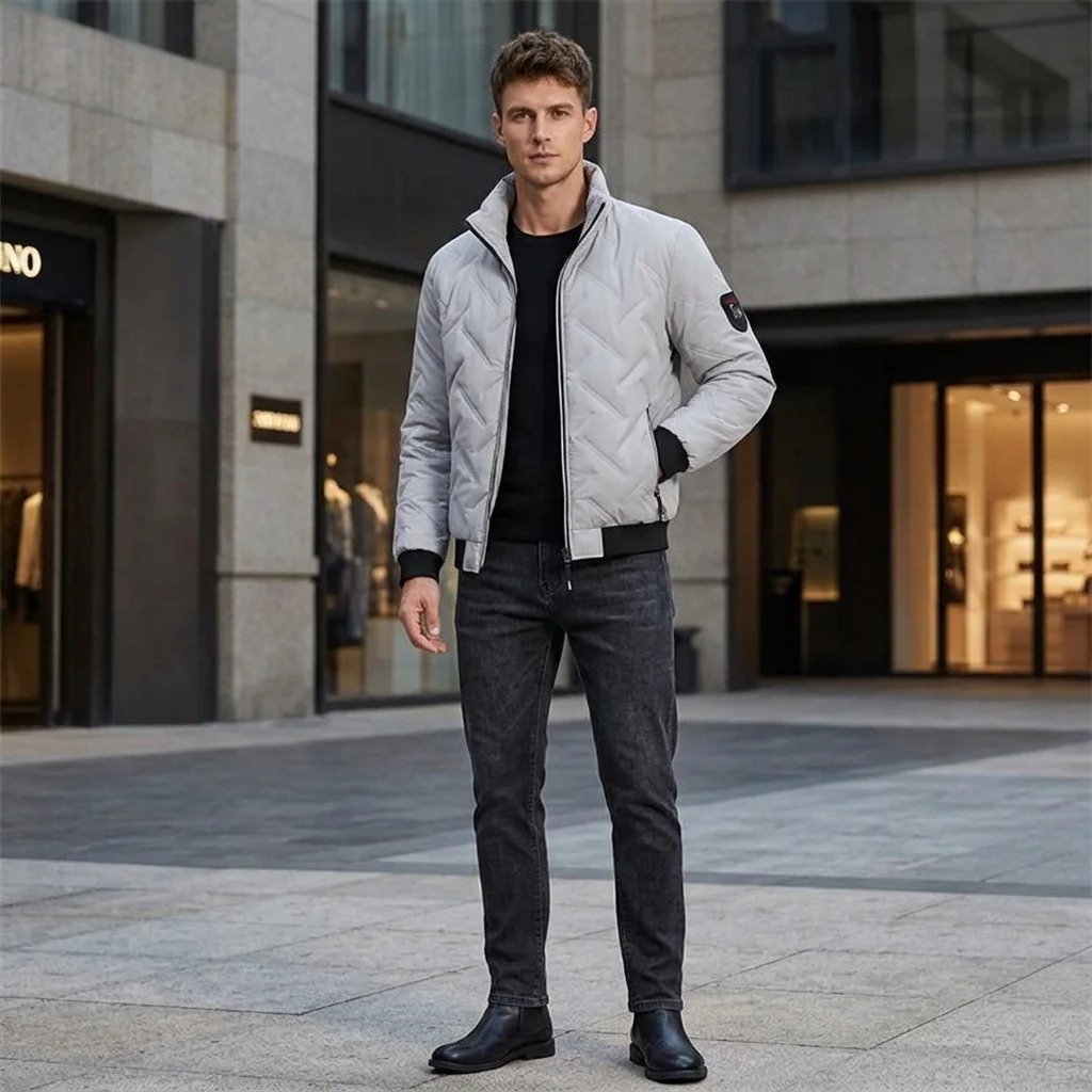 Men's Winter Padded Cotton Jacket Stand Collar Thick Warm Windproof Casual Loose Fit Coat for Cold Weather Outdoor Daily Wear