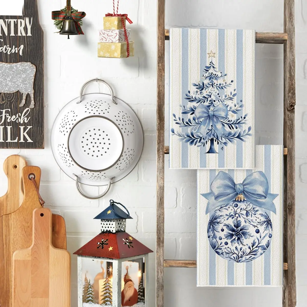 قطعتان، مناشف مطبخ شجرة عيد الميلاد من البورسلين الأزرق والأبيض، مجموعة مناشف 40 سم * 60 سم، قماش تنظيف ناعم فائق الامتصاص، منشفة شاي للطبخ والخبز، منشفة شاي، قماش تنظيف، ديكور غرفة المطبخ، أساسيات المطبخ، مواد المطبخ