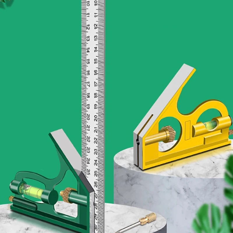 Triangle Ruler 45 Degree Curve Ruler Multifunctional Combination Angle Ruler Level 300mm Stainless Steel Movable Right Angle