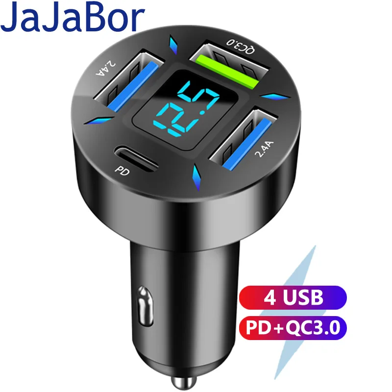 

JaJaBor 4 In 1 Car Charger 4 Ports 3.1A 2.4A USB C QC3.0 PD 66W Supper Charging Power Adapter Type C Mobile Phone USB Charger