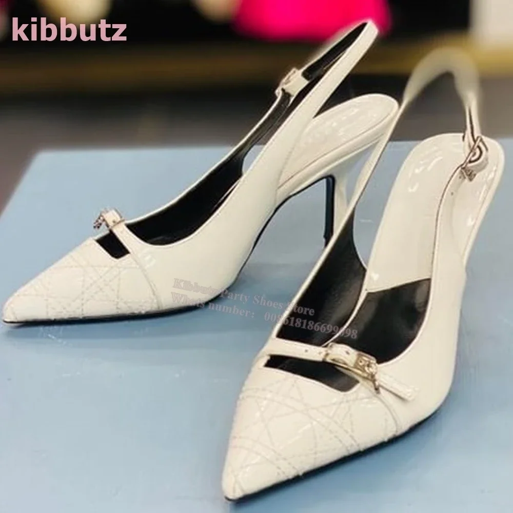 

Leather Single Pumps Belt Buckle Pointed Toe Thin Heels Solid Color Slip-On Novelty Fashion Luxury Elegant Sexy Women Shoes New