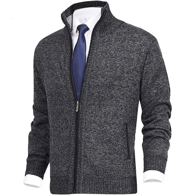 2023 New Men\'s Solid Sweater Stand Up Collar Fashion Cardigan Sweaters Knitted Large Size Knitwear Jacket for Men