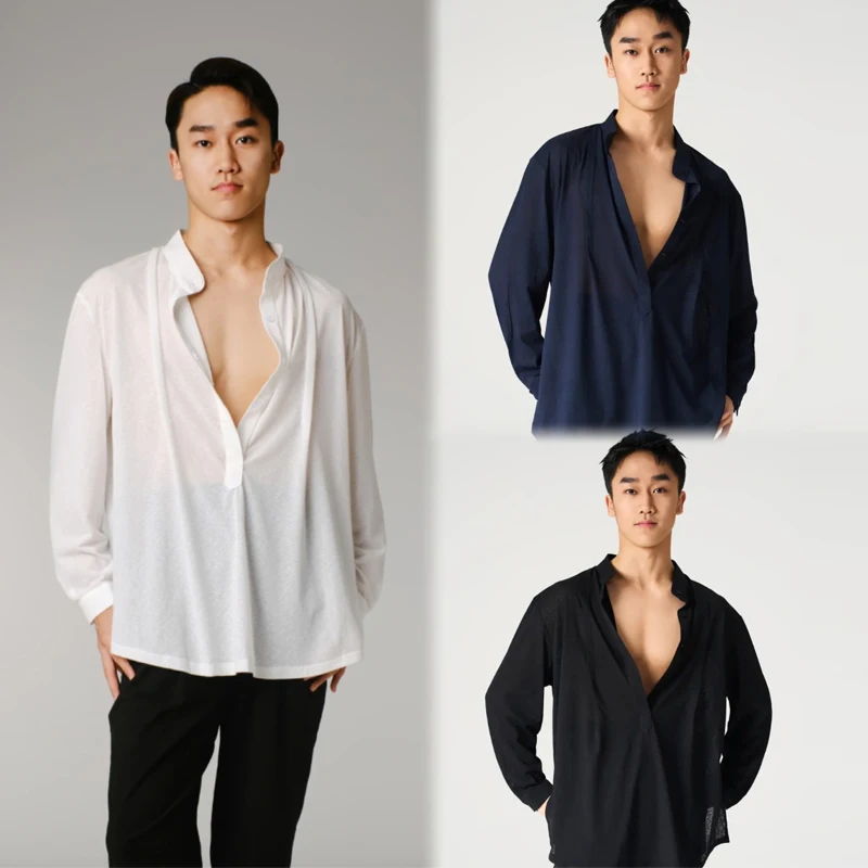 3 ألوان الخامس الرقبة الرقص الحديث الأعلى الرجال طويلة الأكمام قاعة الرقص القمم الكبار السامبا اللاتينية الرقص أعلى التدريب الدعاوى SL14751 #1