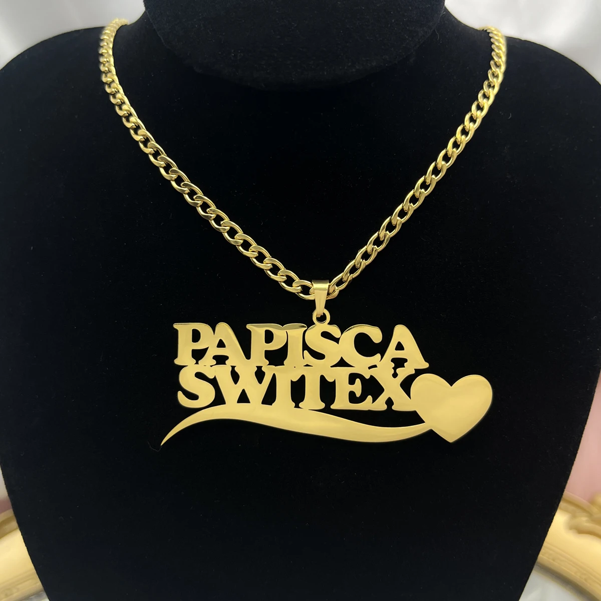 

DHQH Customized Double Row Name Pendant Stainless Steel Customized 4-7mm Cuban Chain Pendant Love Name Large Nameplate Pendant