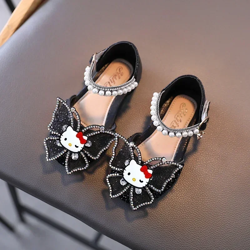 Sanrio hello kitty children's rhinestone bow sandals performance shoes girls summer new soft soles girls princess shoes students