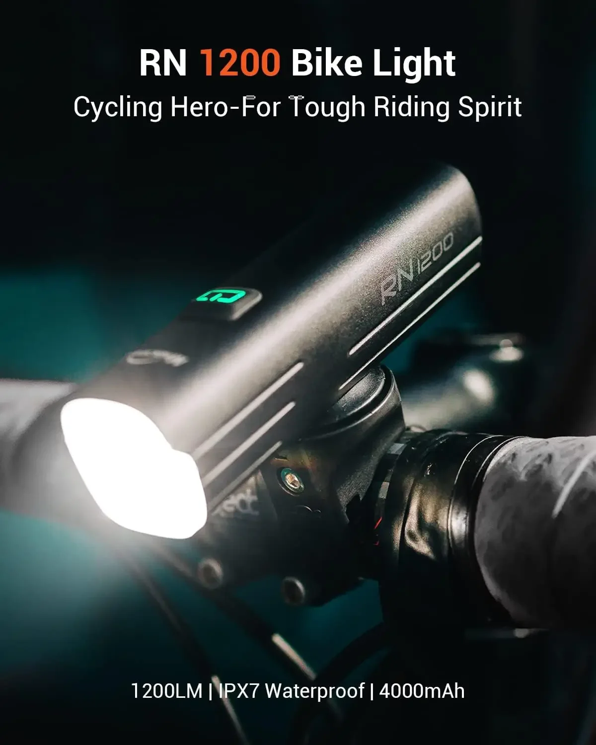 Bike Light RN 1200, CREE LED, IPX7, 4000mAh Battery Type-C Reverse Charging, Powerful Bike Headlight Compatible with: