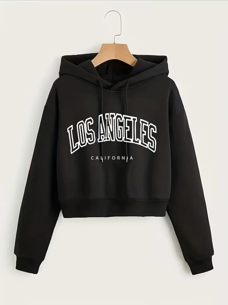 Los Angeles Kalifornien Print Herbst Winter Crop-Sweatshirt Crop-Top Hoodie Y2k Sweatshirts Gothic Casual Style Kleidung