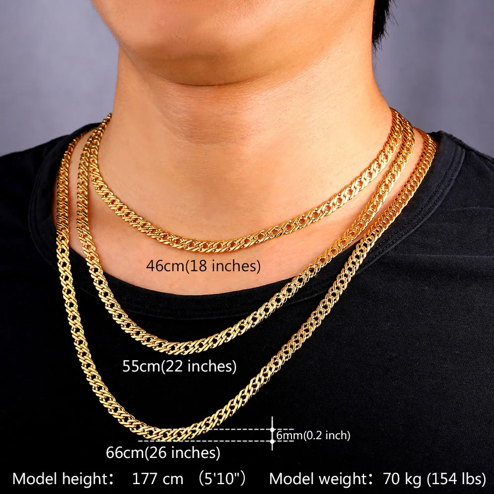 U7 Venitien Chain Bracelet Necklace Set 18k Gold Color Stainless Steel Men Jewelry Set Hip Hop Punk Minimalism