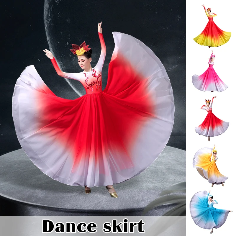 Vestido de baile clásico con gradiente de 360-720 grados, vestido de baile Flamenco español, traje de actuación en escenario de danza moderna para mujer