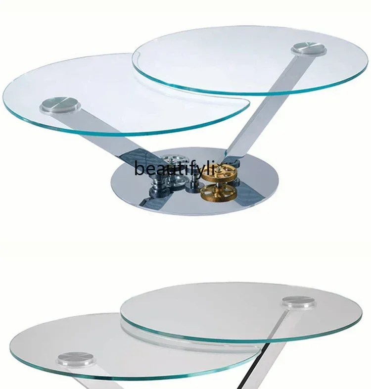 

cn8617 ss new Tempered Glass Mechanical Gear Design Modern Minimalist Super White Open Small Apartment Creative Coffee Table ss