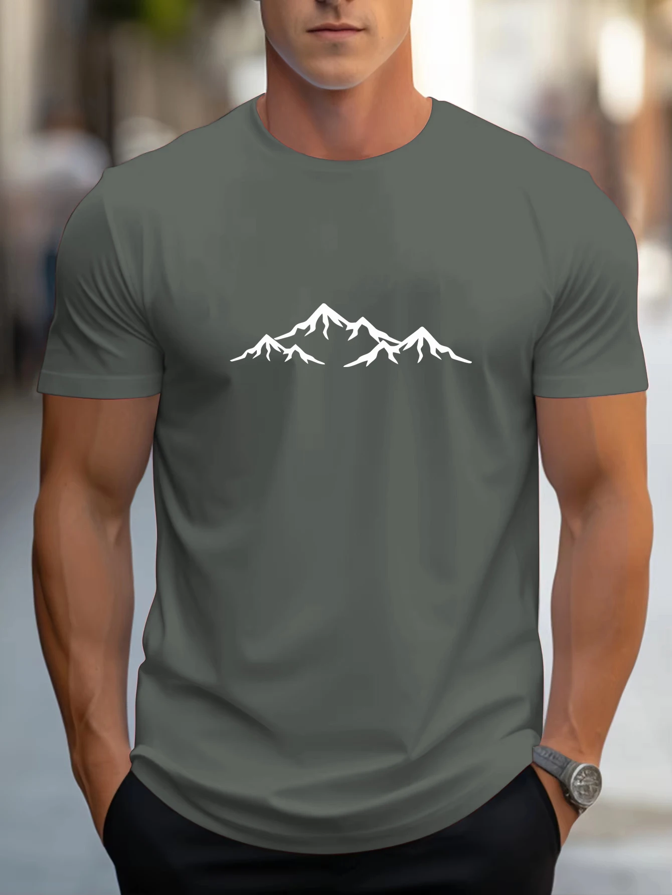 

Mountain Range Outline Print T Shirts Mens Summer Cotton T-Shirt All-Match Casual Fashion Streetwear Soft Oversize Clothes