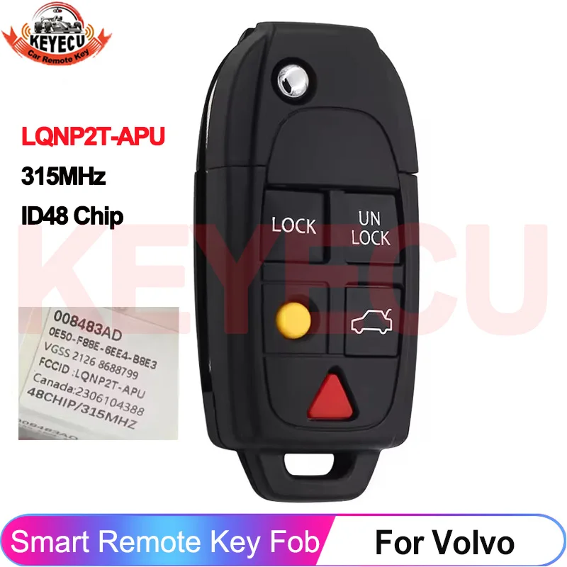 معرف FCC: LQNP2T-APU ID48 رقاقة 315 ميجا هرتز لفولفو C30 S40 V50 S60 S70 V70 XC70 S80 2004-2015 فليب سيارة مفتاح بعيد فوب P/N: 8688799 #1