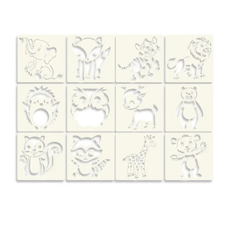 12Pcs/Set 13cm Zoo Animals Squirrel Lion DIY Layering Stencils Painting Scrapbook Coloring Embossing Album Decorative Template