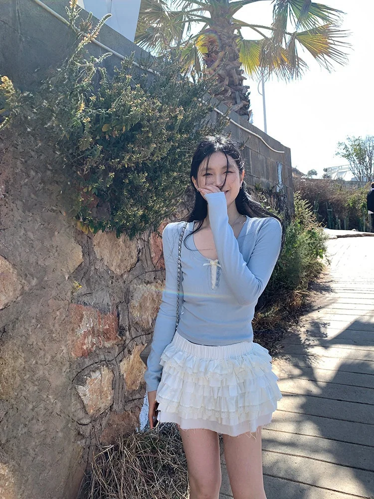 

White Puffy f Skirt Cake Sle Korean Version Commute Pure Color Slimming ort Skirt for Young Women 8-24 Years Old