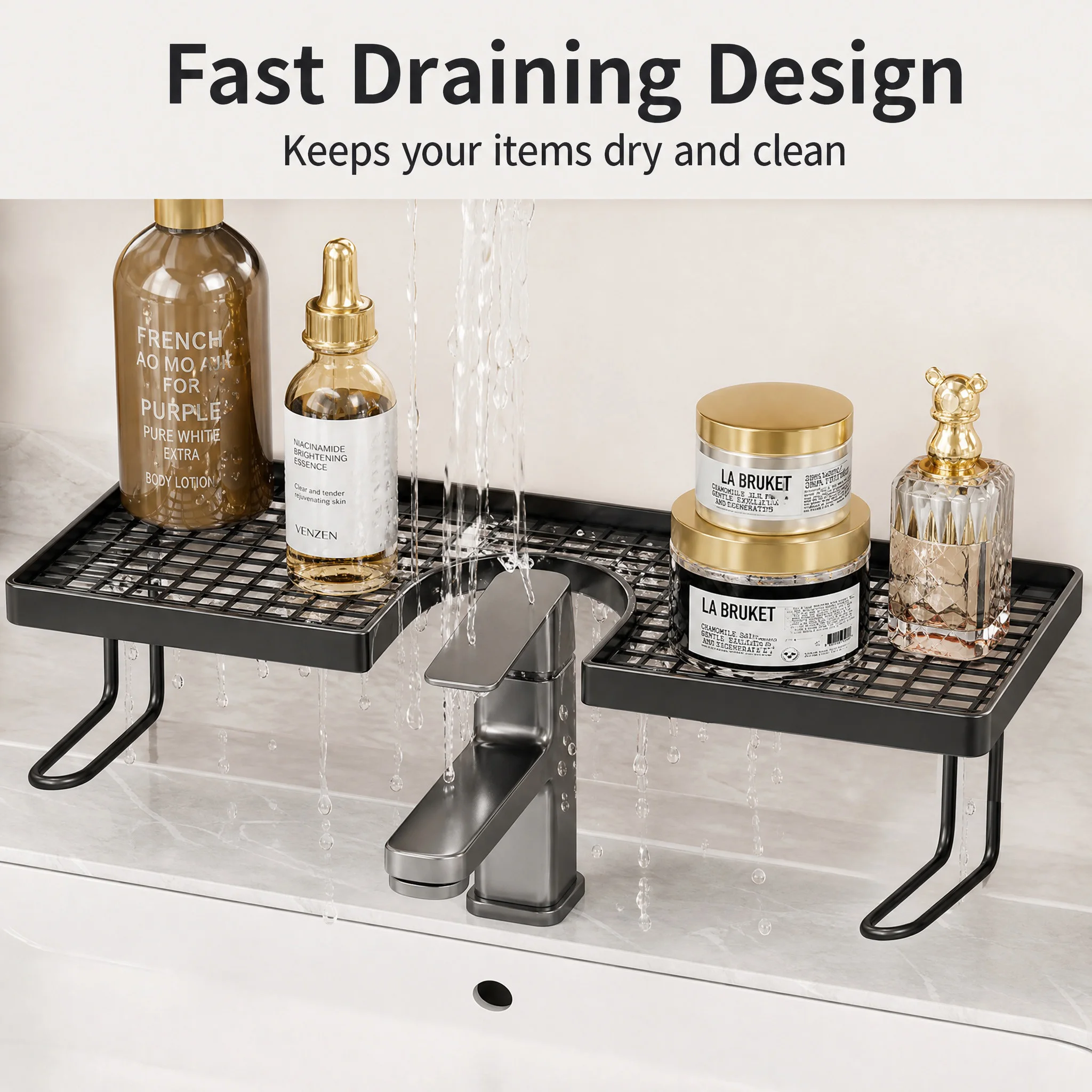 Carbon Steel Bathroom Storage Rack, 19.7x4.3 in No-DrllVanity Shelf, Moisture-Proof Ant-Mold for Skincare&Toiletries, toolupgrad