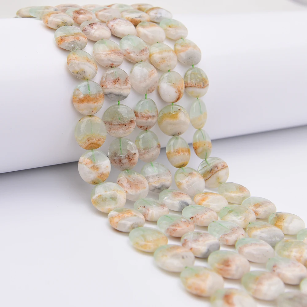 APDGG 20mm Natural Mix Color Light Green Fluorite Gems Coin Shape Slice Loose Beads 16