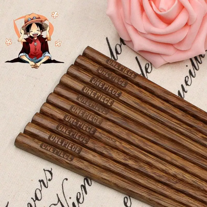 One Piece Chopsticks Straw Hat Luffy Solid Wood Chopsticks Logo Two-Dimensional Creativity Anime Peripheral Gifts New