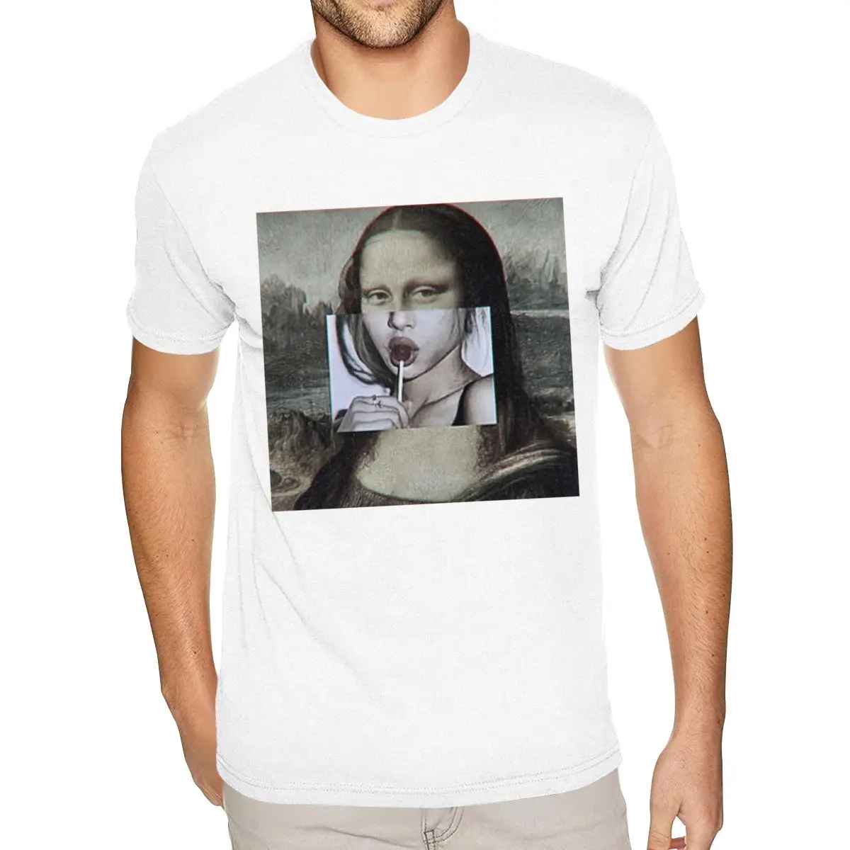 Workout Mona Lisa Lollipop Tee Shirts Men's S-6XL Short Sleeved Cotton White Crew Shirts