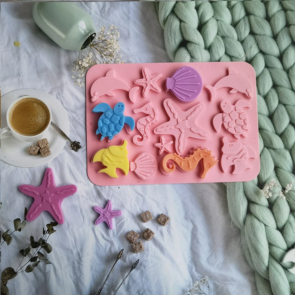 Silica Gel Cake Baking Decoration Marine Biological Silicone Chocolate Mold Marine Series Sea Star Seahorse Shaped Baking tools