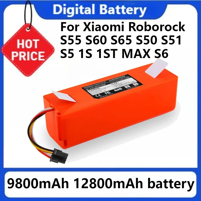 

Robotic Vacuum Cleaner Replacement Battery for Xiaomi Roborock S55 S60 S65 S50 S51 S5 1S 1ST S6 9800mAh 12800mAh Li-ion Battery