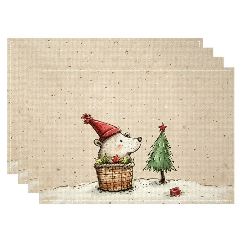 VIKAMA Retro Bear Christmas Meal Mat Waterproof and Insulated Table Mat Holiday Party Home Restaurant Table Decoration Mat