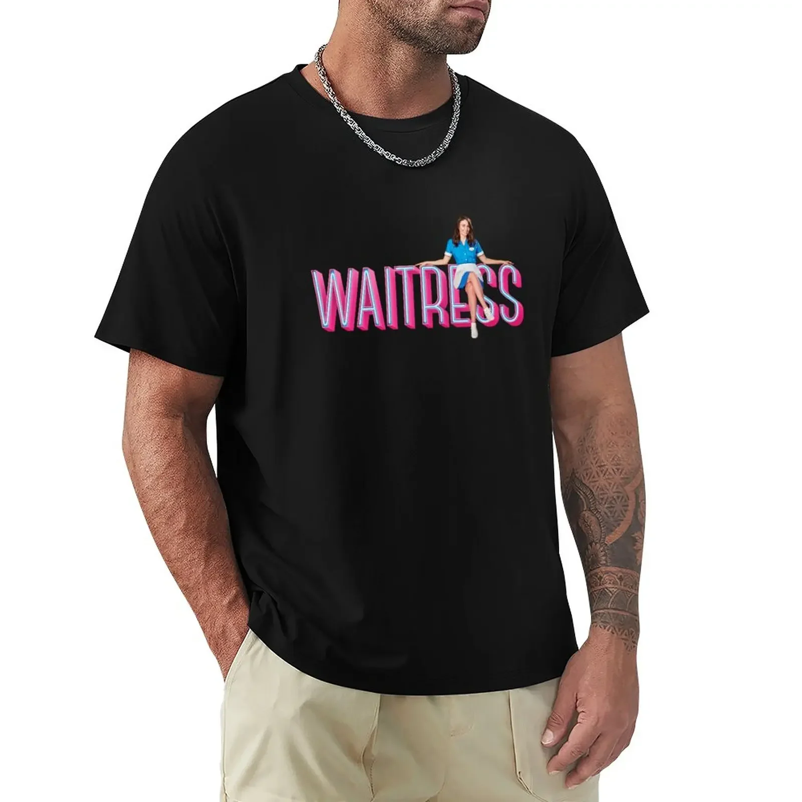 Sara Bareilles sitting on Waitress the Musical neon logo - Broadway, West End T-Shirt Aesthetic clothing mens tall t shirts