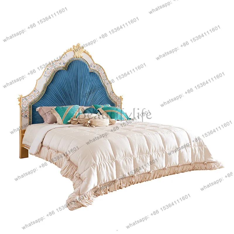 French shell inlay parquet mahogany blue master bedroom wedding bed 1.8m double bed