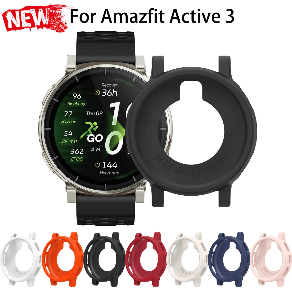 Schutzhülle für Amazfit Active 3, Silikonhülle, Anti-Drop-Stoßfänger, weiche Schale für Amazfit Active3, ersetzt den Rahmenschutz