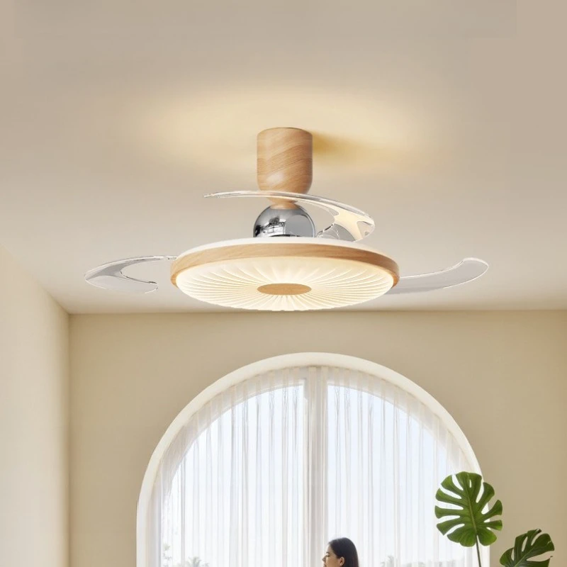 Japanese Wooden-style Restaurant Ceiling Fan Lights Hidden High-power Bedroom Electric Flush-mounted Fan Lamps Kitchens Homestay