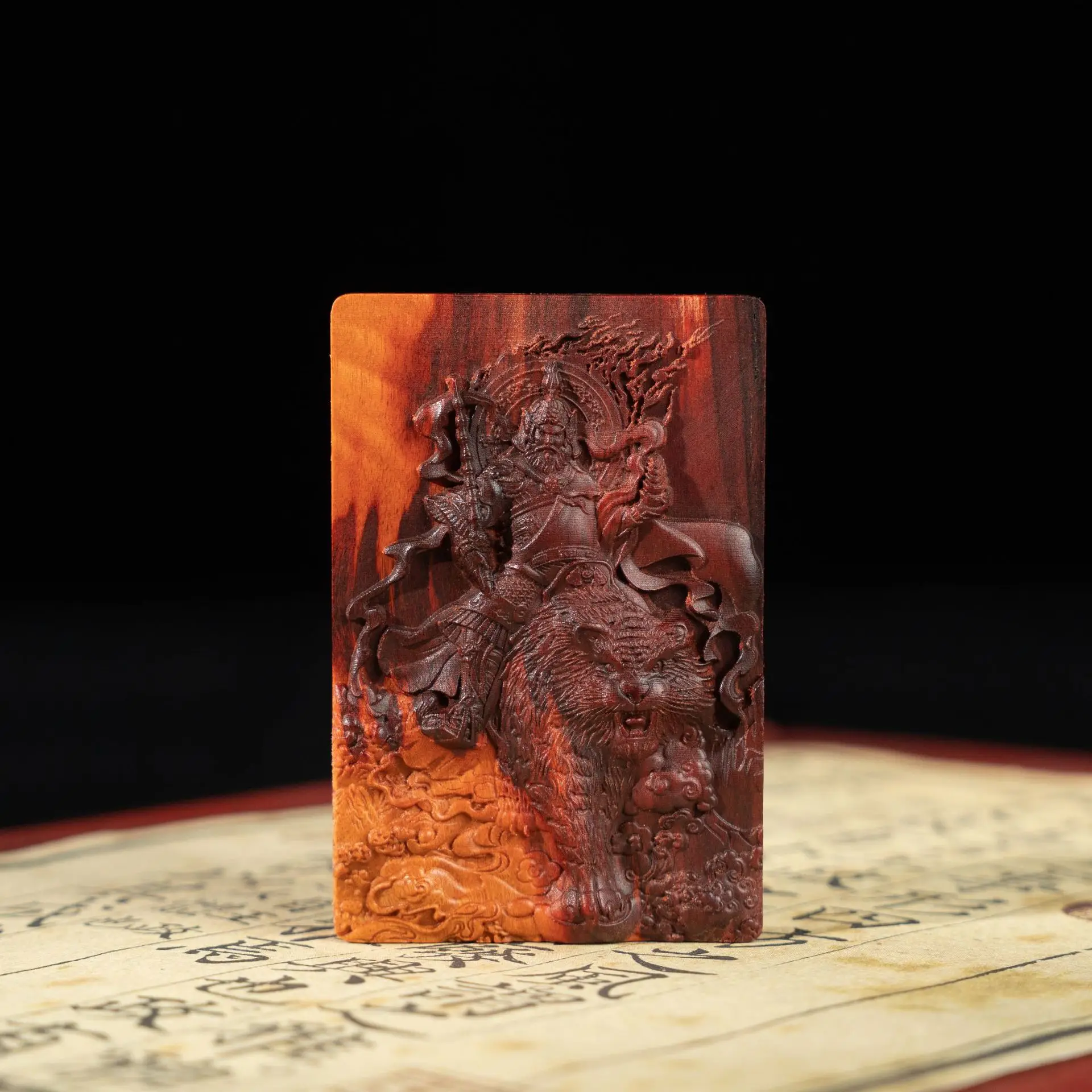 

Blood Material Lightning Wood Jujube Wood Zhao Gongming Taoist Pendant Hand-carved Three-dimensional Relief Brand Lucky Mascot