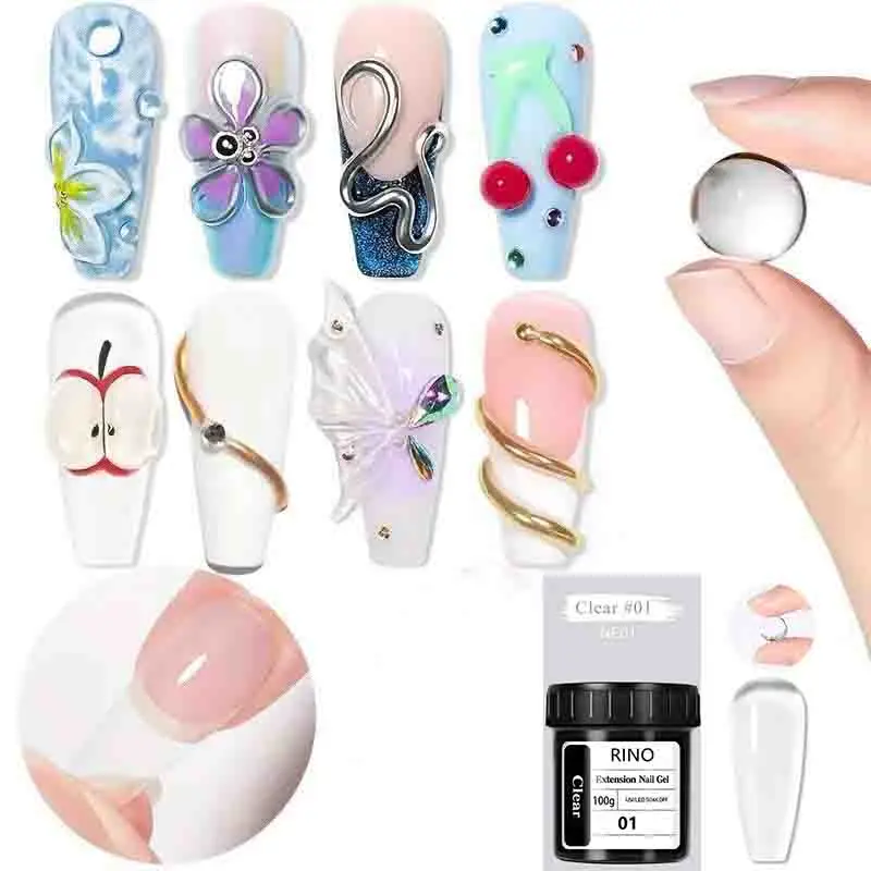 100ml Nude Clear White Non Stick Hand Solid Extension Nail Gel Soak Off UV LED Finger Extension Gel DIY Design Varnish Manicure