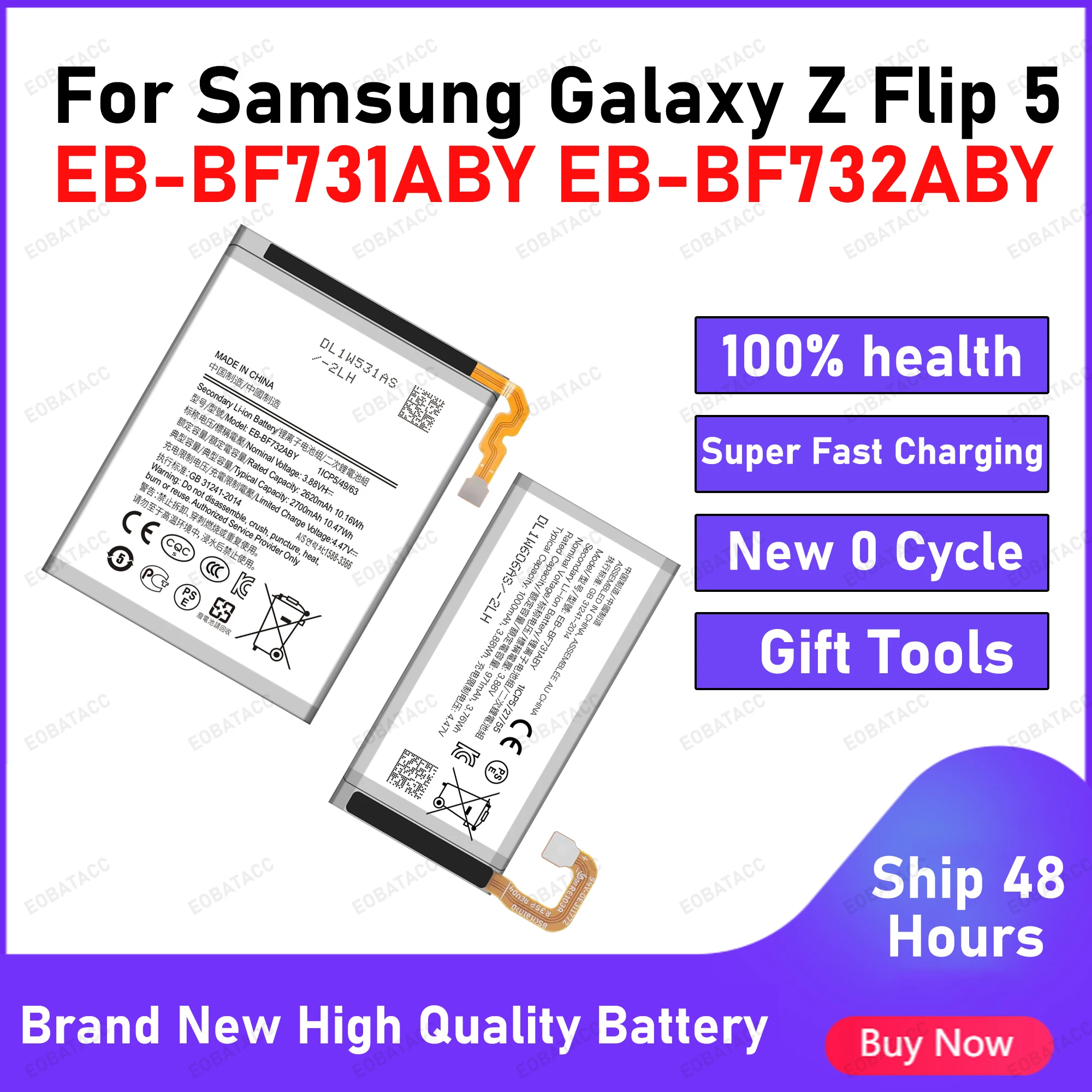 

2025 Years Brand New EB-BF731ABY EB-BF732ABY Battery For Samsung Galaxy Z Flip 5 SM-F7310 F731 F732 Replacement Batteries+Tools