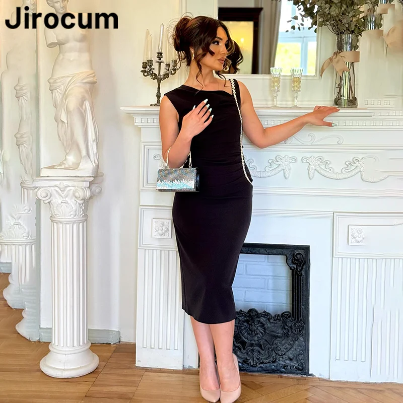 Jirocum elegante abito da ballo nero da donna senza maniche con strass abiti da sera per feste lunghezza del tè abiti per occasioni formali dell'arabia saudita