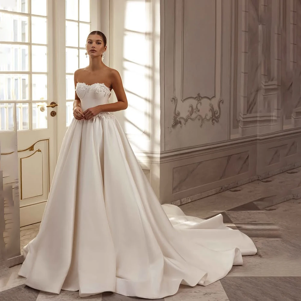 

Простое свадебное платье трапециевидной формы для женщин, милое свадебное платье с цветами на заказ, вечерние платья невесты, платье de noiva