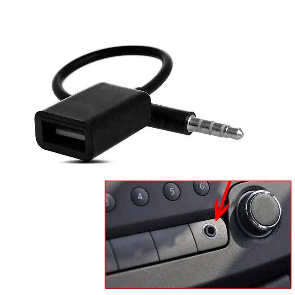 3.5mm Male AUX Audio Plug Jack To USB 2.0 Female Converter Cable Cord For Car MP3 Car Accessories Black Length 15cm