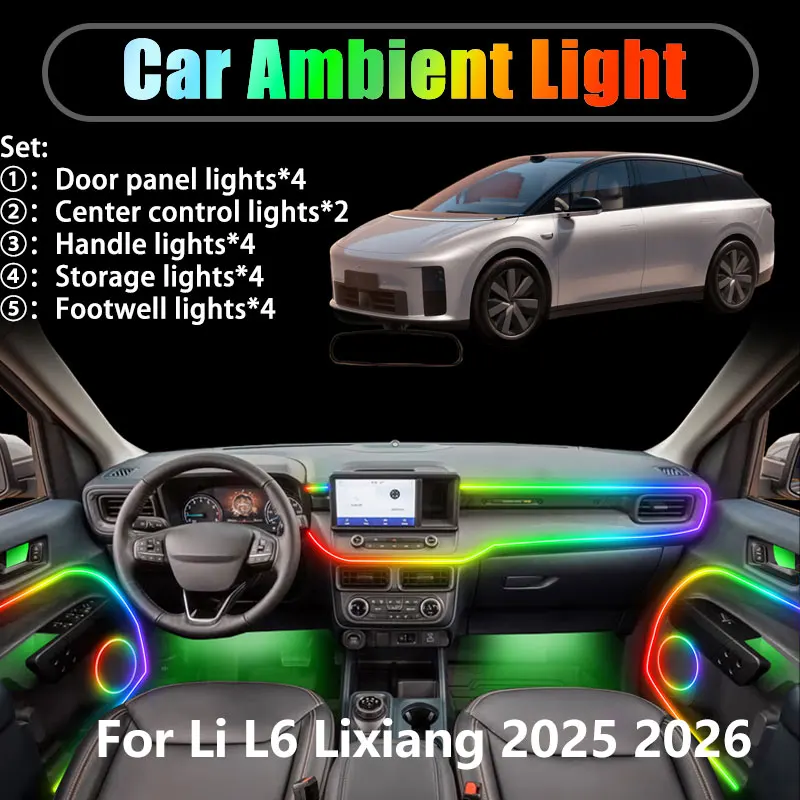 

Для Li i6 Lixiang 2025 2026 2/18 в 1, автомобильное окружающее освещение, светодиодные внутренние светодиодные фонари багажника, USB RGB, ансамбль, стример, автозапчасти