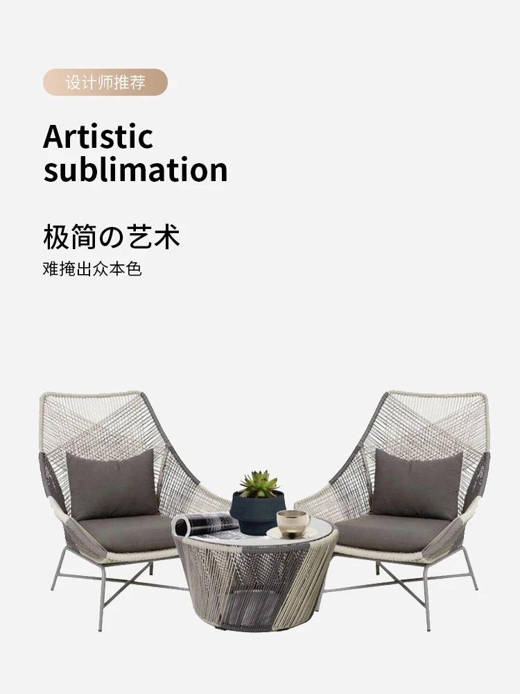 Sofá de mimbre para exteriores, combinación de villa, jardín, patio, ocio al aire libre, silla de mimbre creativa para exteriores, balcón de tres piezas