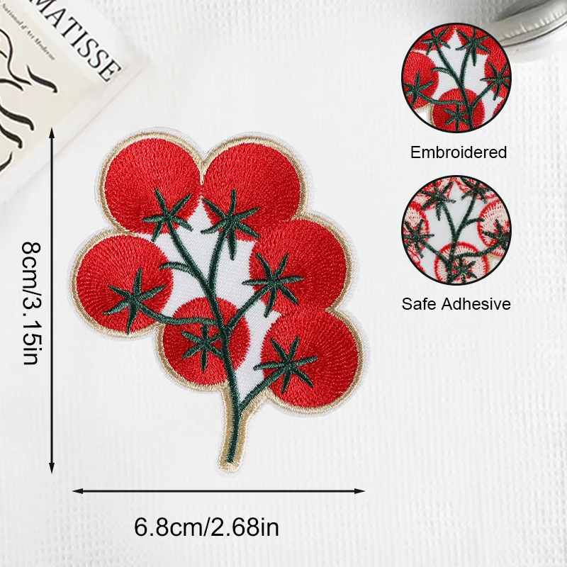 1-Pack Vine-Embroidered Tomato Patch for Gardening Enthusiasts, Food Lovers, and Farmers Market Gifts