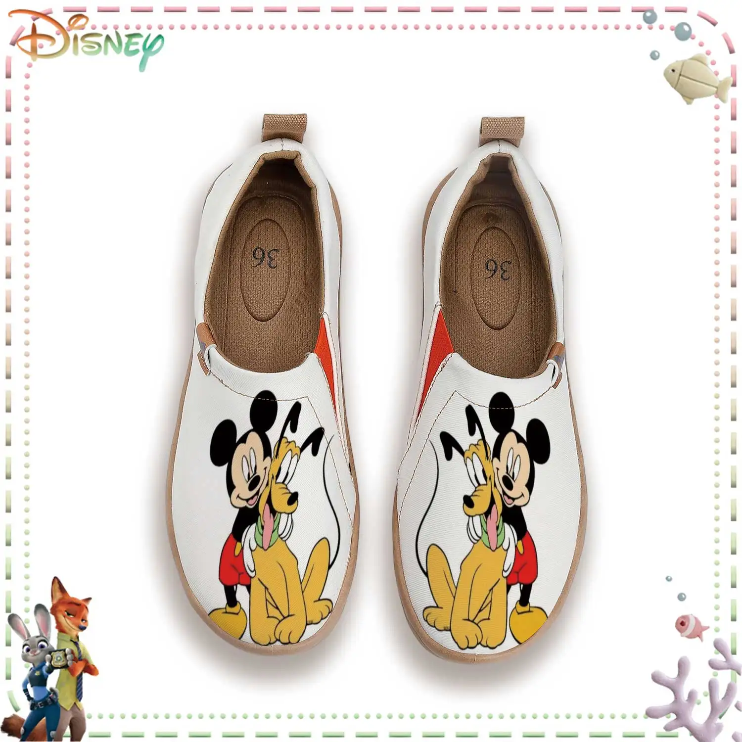 

Cute Mickey and Pluto Print Slip-On Shoes for Women Breathable Comfortable Daily Flats