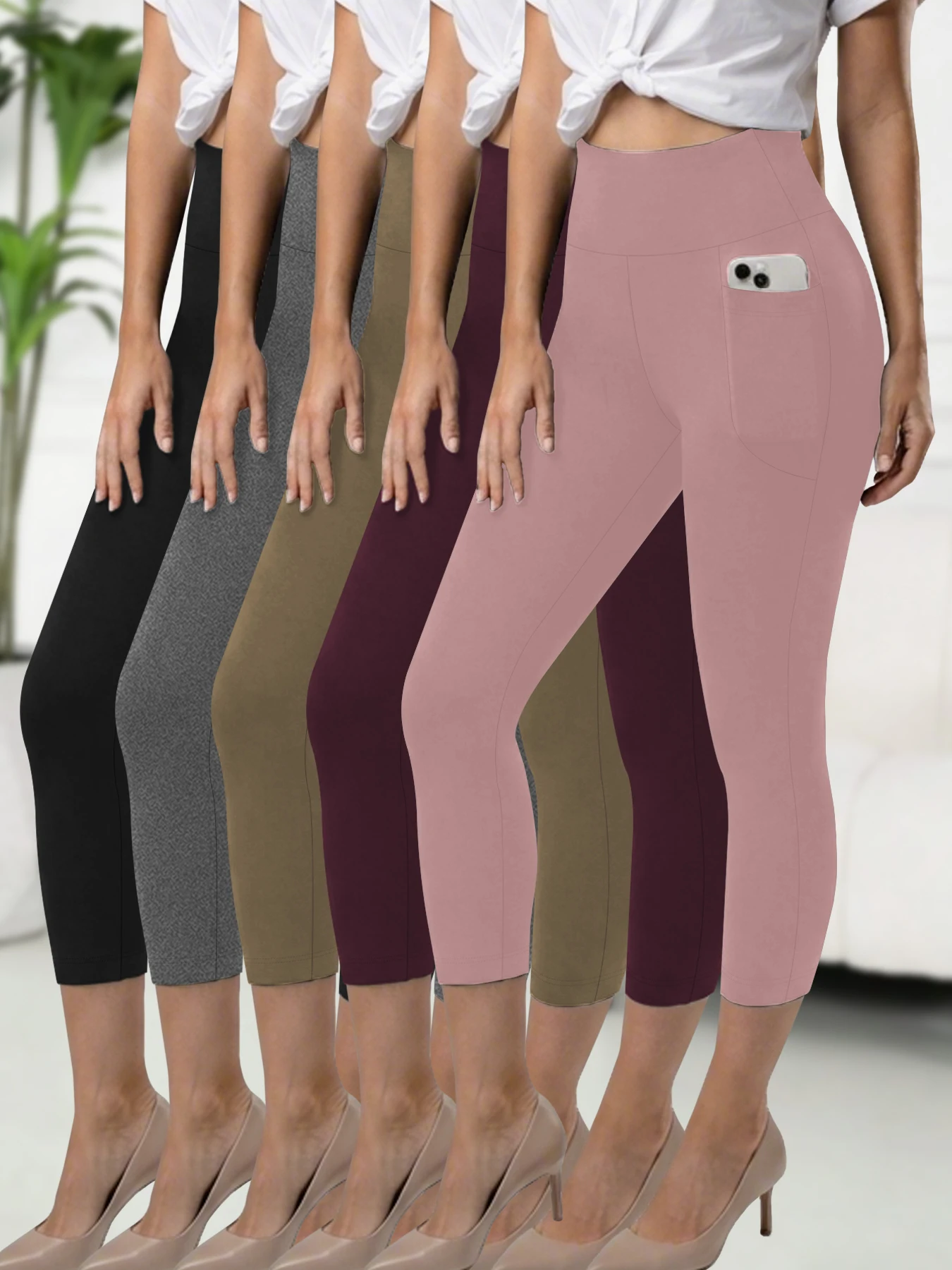 

5 Pack High Waisted capri pants For Women With Pockets Super Soft No See Through Workout Running Yoga Push Up Gym Leggings