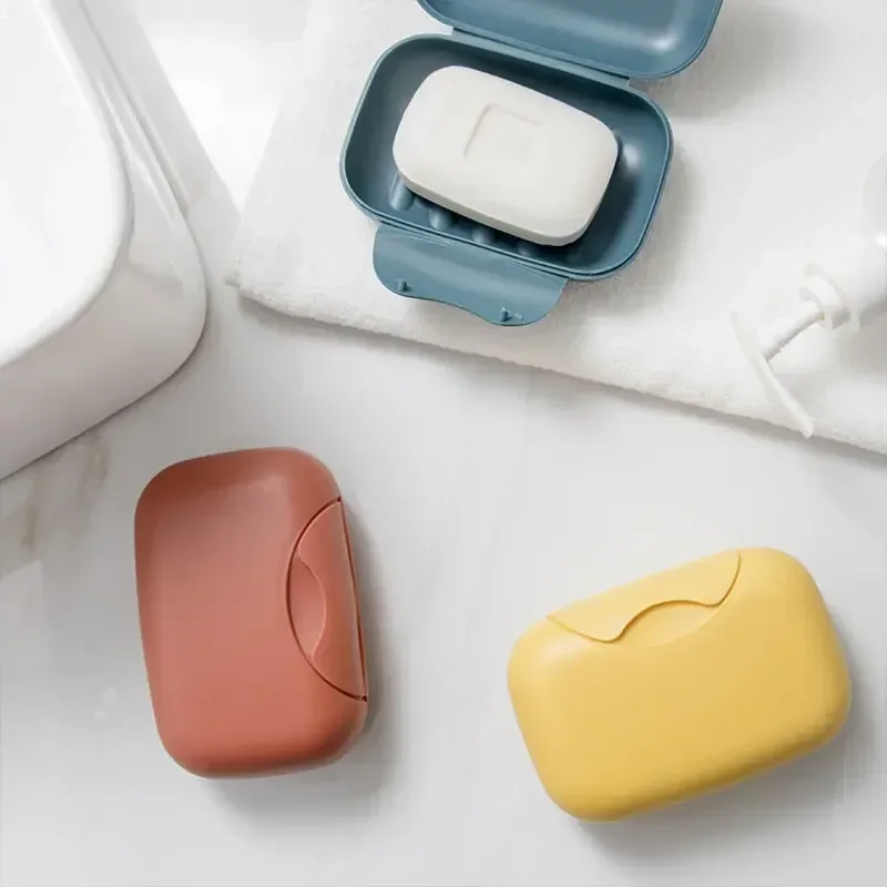 Creative Solid Color Face Sealed Soap Box with Lid Portable Bathroom Soap Box Toilet Waterproof Storage Box Travel Home Products