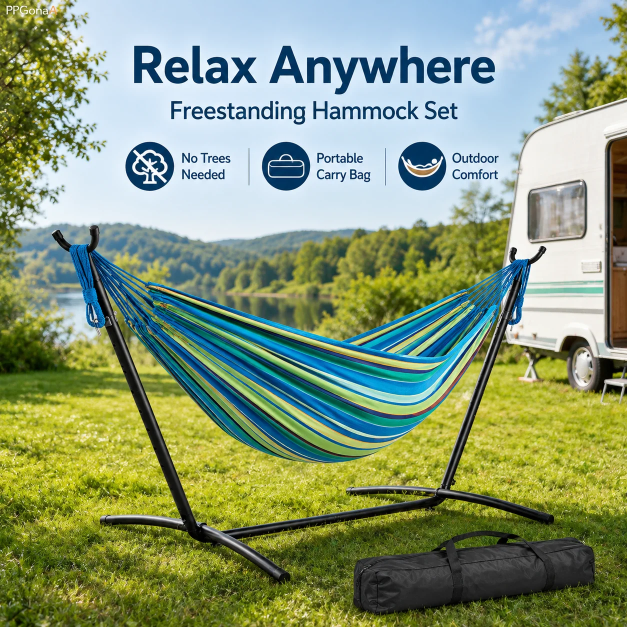 Hammock with steel frame - outdoor camping double hammock portable detachable, a must have for camping, backyard oasis.