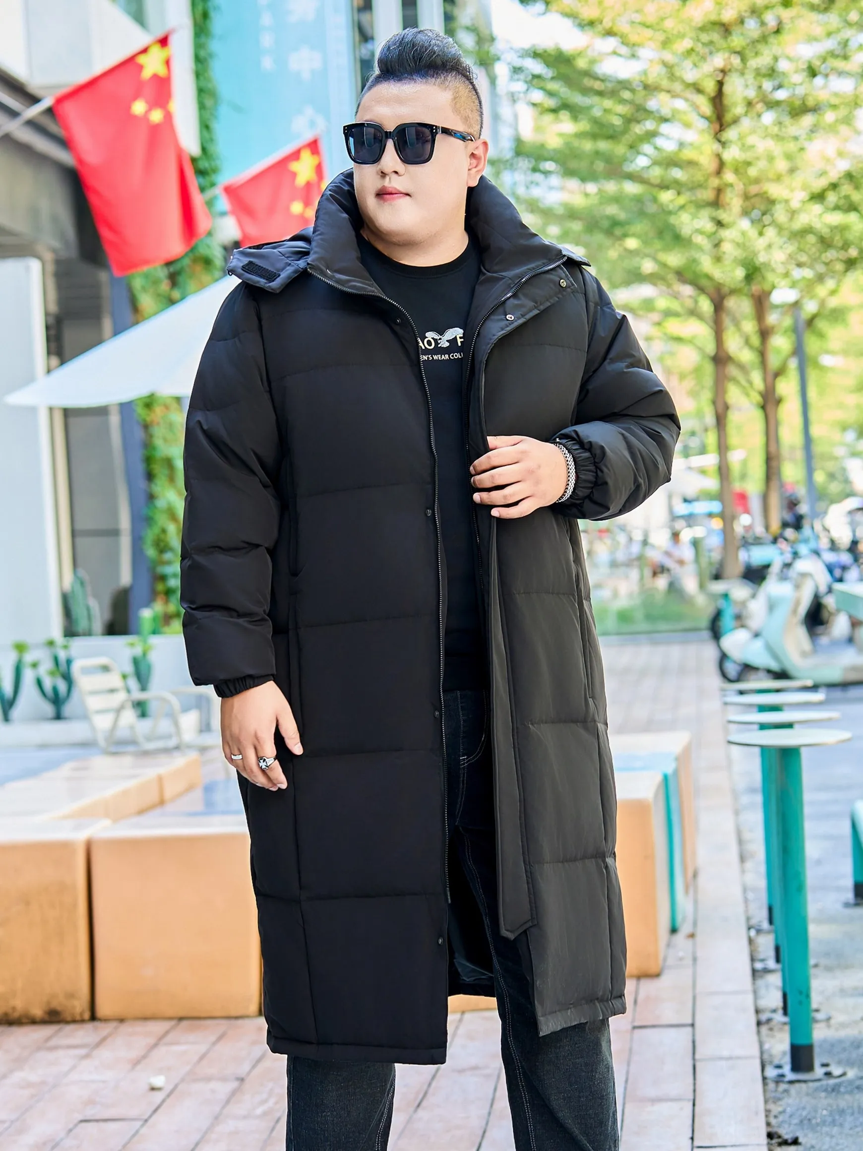 

Men's plus Size Long Knee-Length down Jaet Thi Winter Warm Stand Collar Coat Faionable Urban Sle White Du Feather