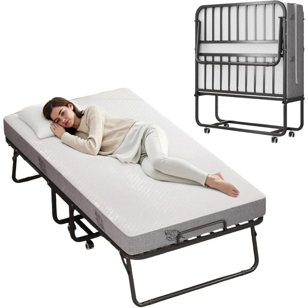 

Folding Bed with Mattress, 75''x46'' Large Folding Bed with Upgraded Sturdy Steel Frame for Adults Portable Foldable Mobile, Spa
