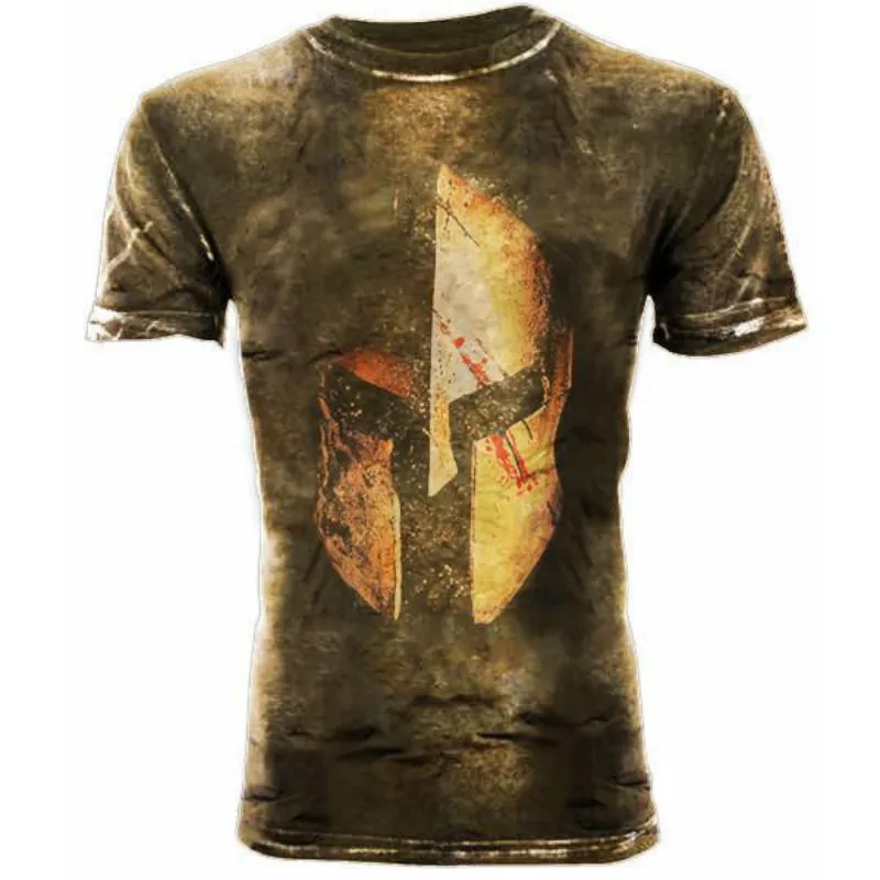 2023 Summer Vintage Spartan Print Men\'s T-shirts Breathable O-Neck Loose Short Sleeve Male Casual Tops Daily Tee Men Clothing