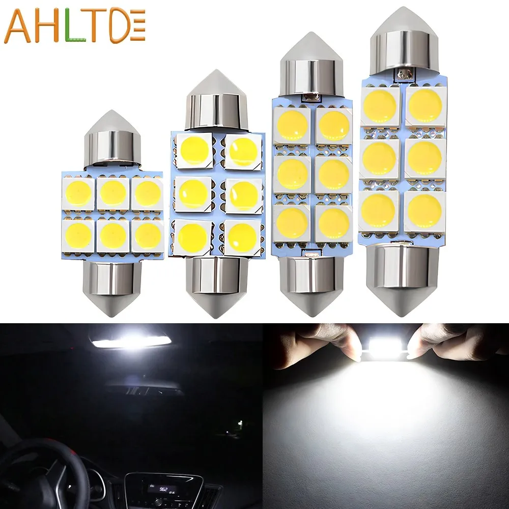 4PCS Car 5050 6smd Interior Accessories Lighting 31mm 36mm 39mm C5w Led Dc 12v Doors Festoon Dome Light License Plate Lamp White